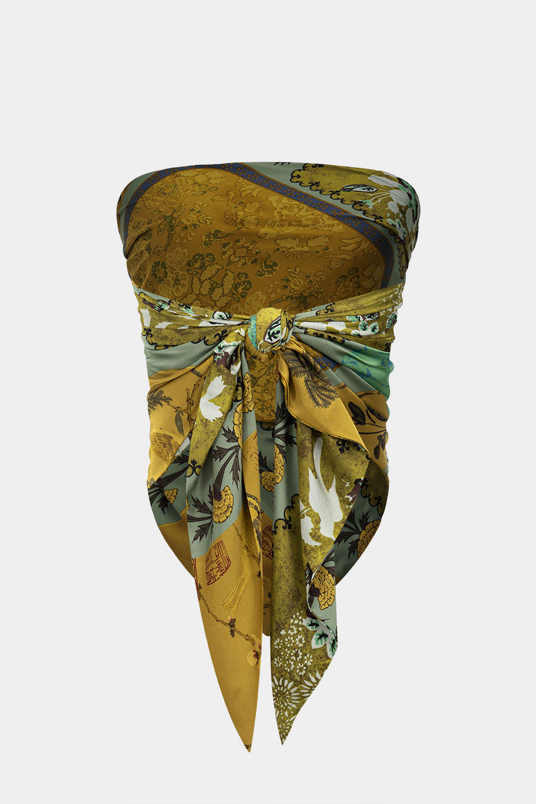 Retro Print Satin Tie-Up Tube Top