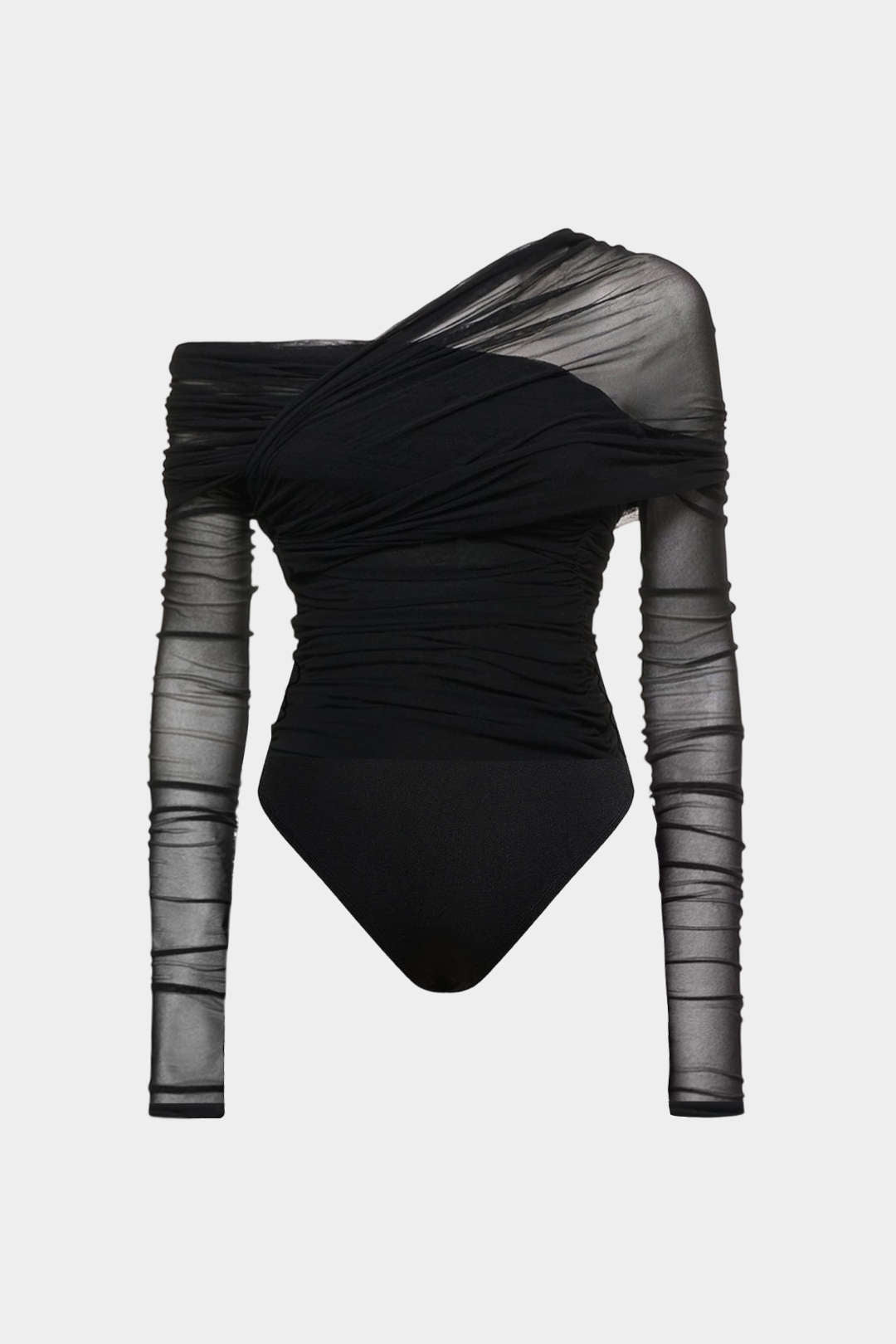 Body asymétrique froncé en maille à une épaule croisée