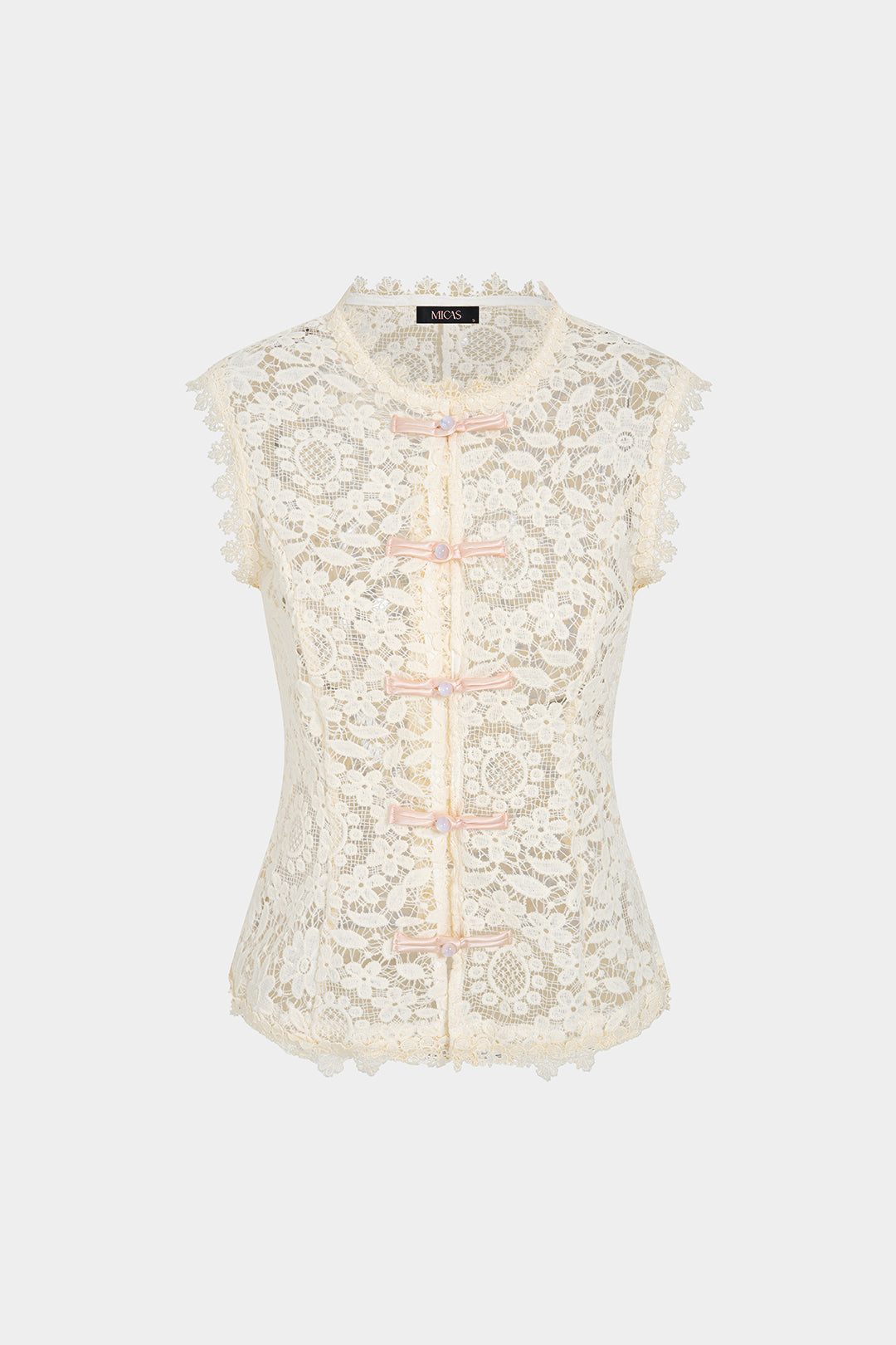 Spitzen-Patchwork-Satin-Tanktop mit Knopfleiste