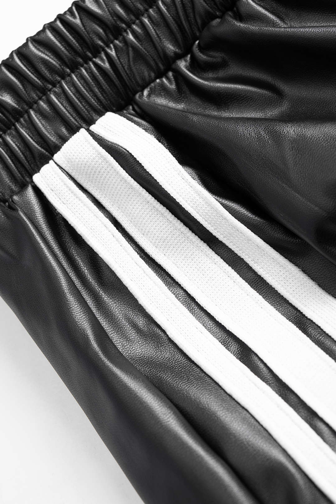 Faux Leather Contrast Shirred Waistband Wide Leg Pants