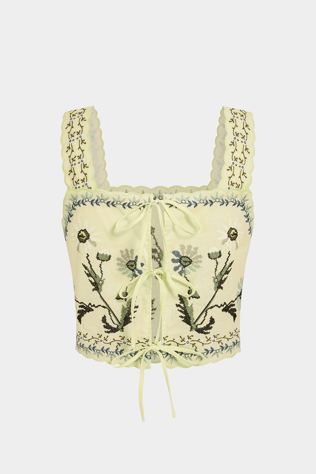 Linen Floral Embroidery Tank Top