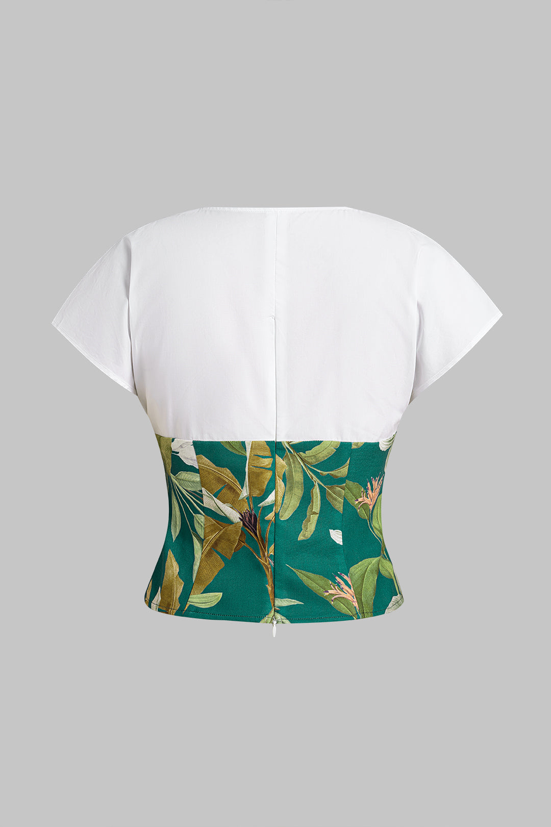 Leaves Print V-Neck Short-Sleeve Shirt