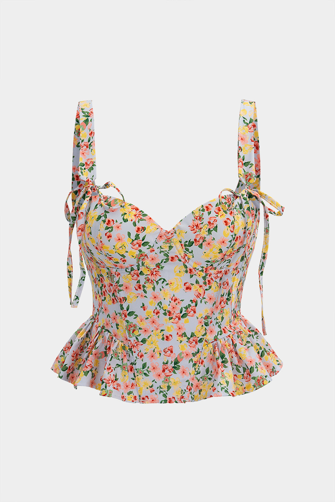 Floral Print Ruffle Tie-Up Cami Top