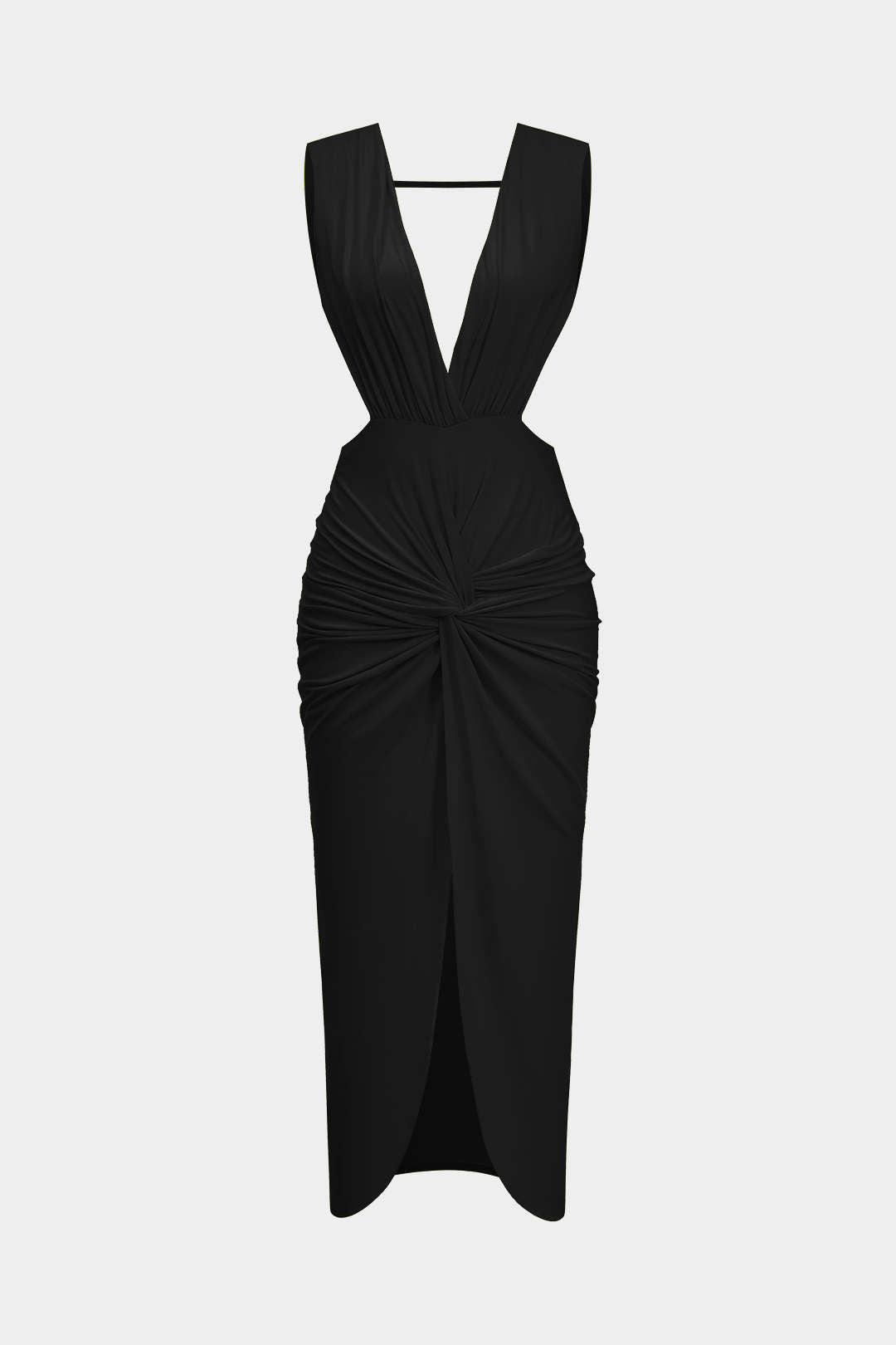 Robe midi sans manches dos nu torsadée froncée