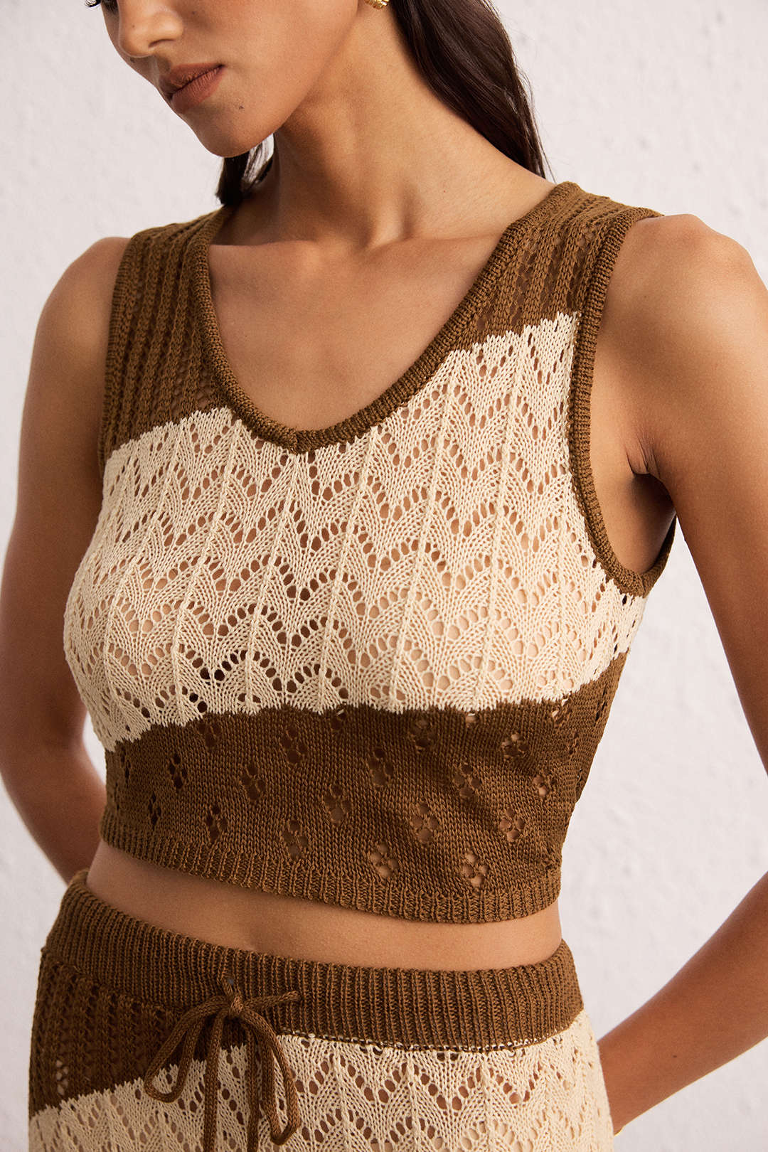 Knit Contrast Hollow Out Two-Piece Cover Up