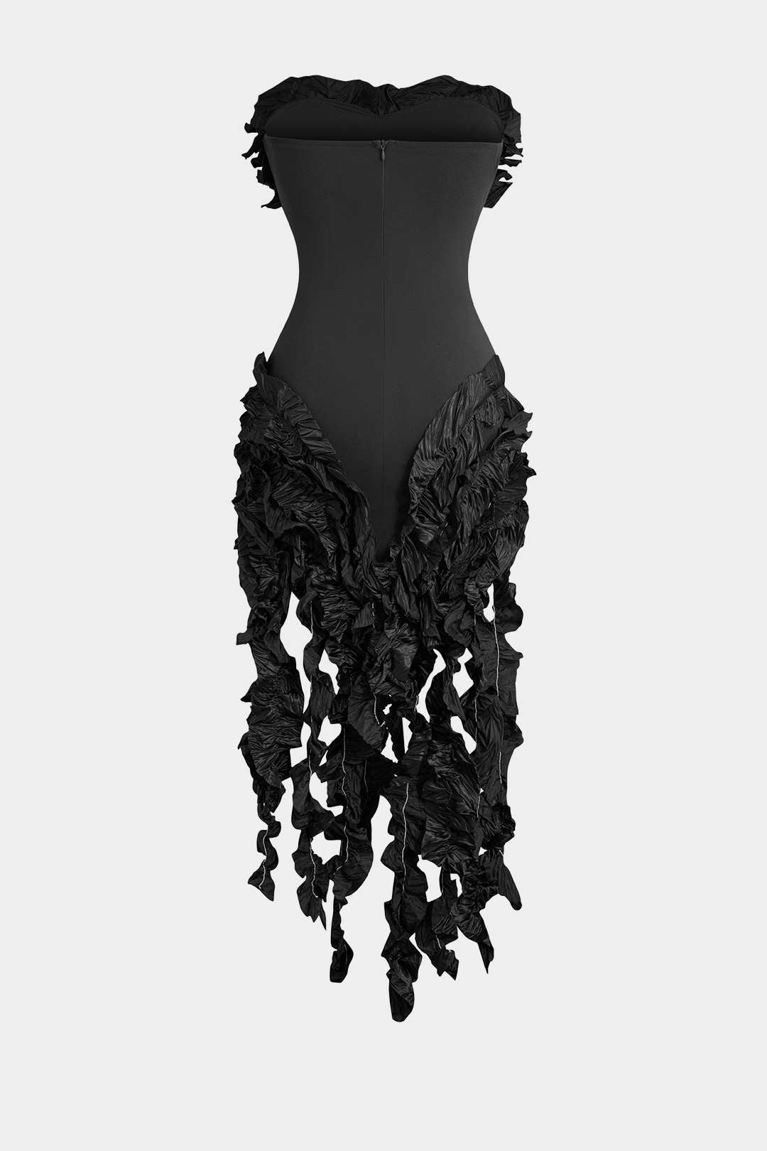 Robe midi bustier à volants et franges