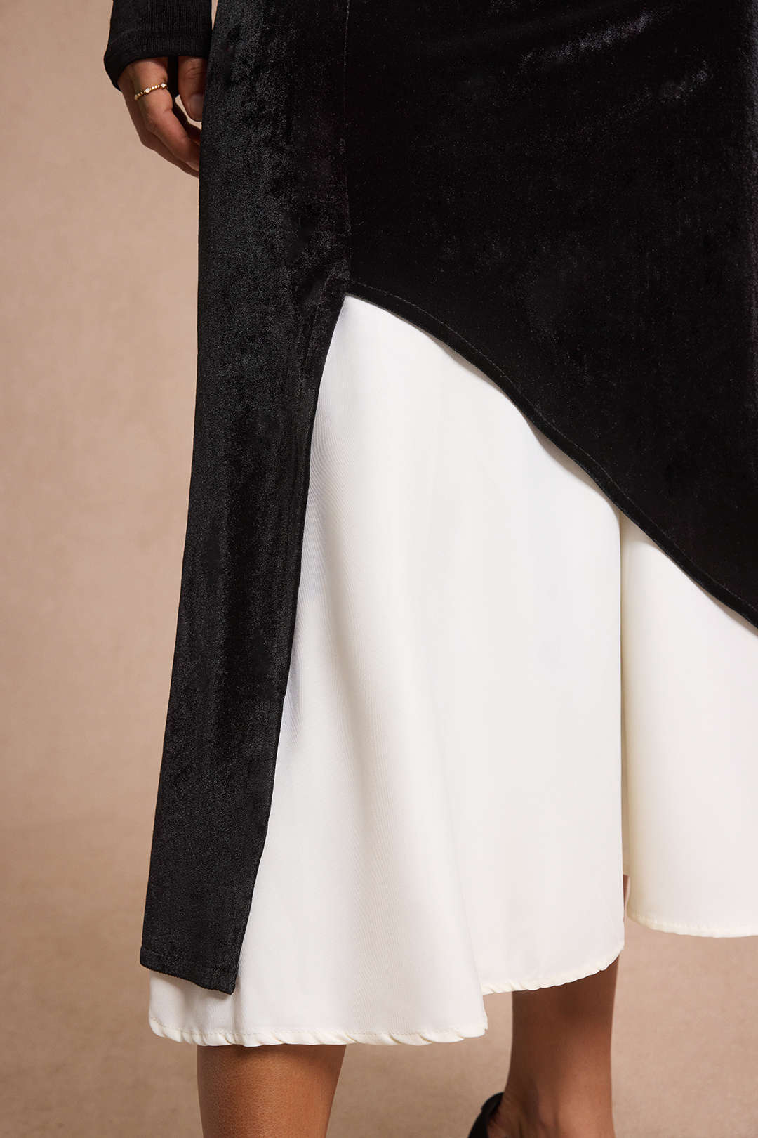 Velvet Patchwork Asymmetrical High Waist Skirt