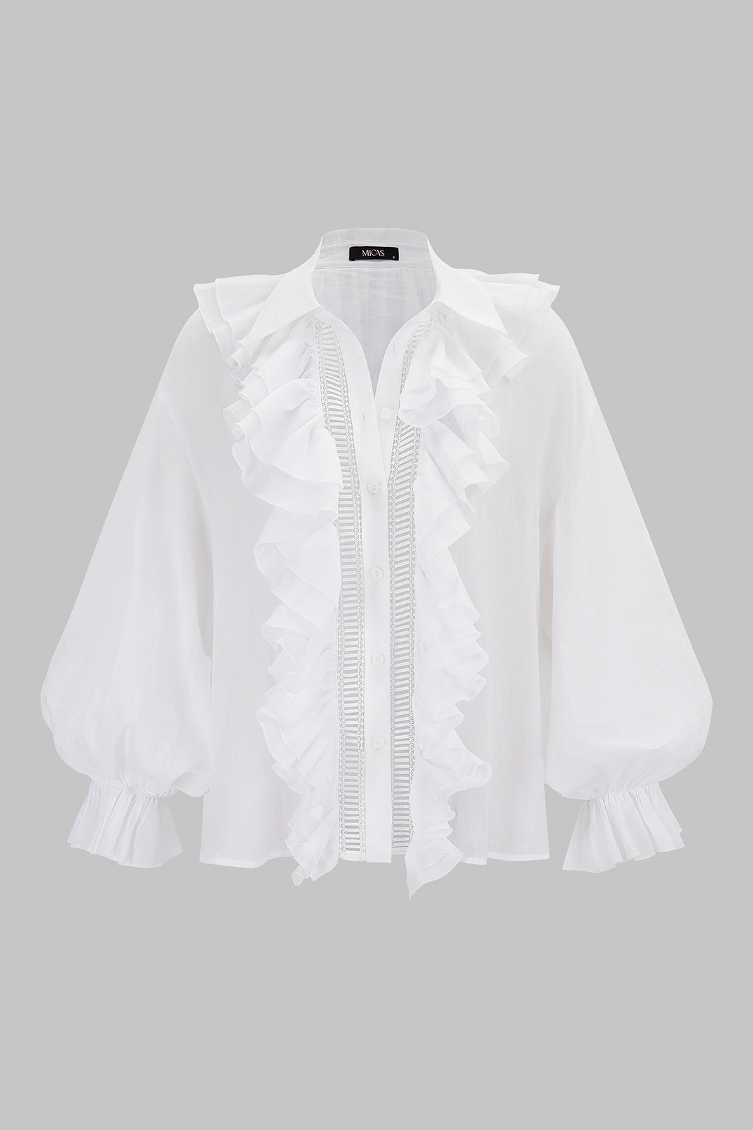 V-Neck Hollow Out Ruffle Bell Long-Sleeve Shirt