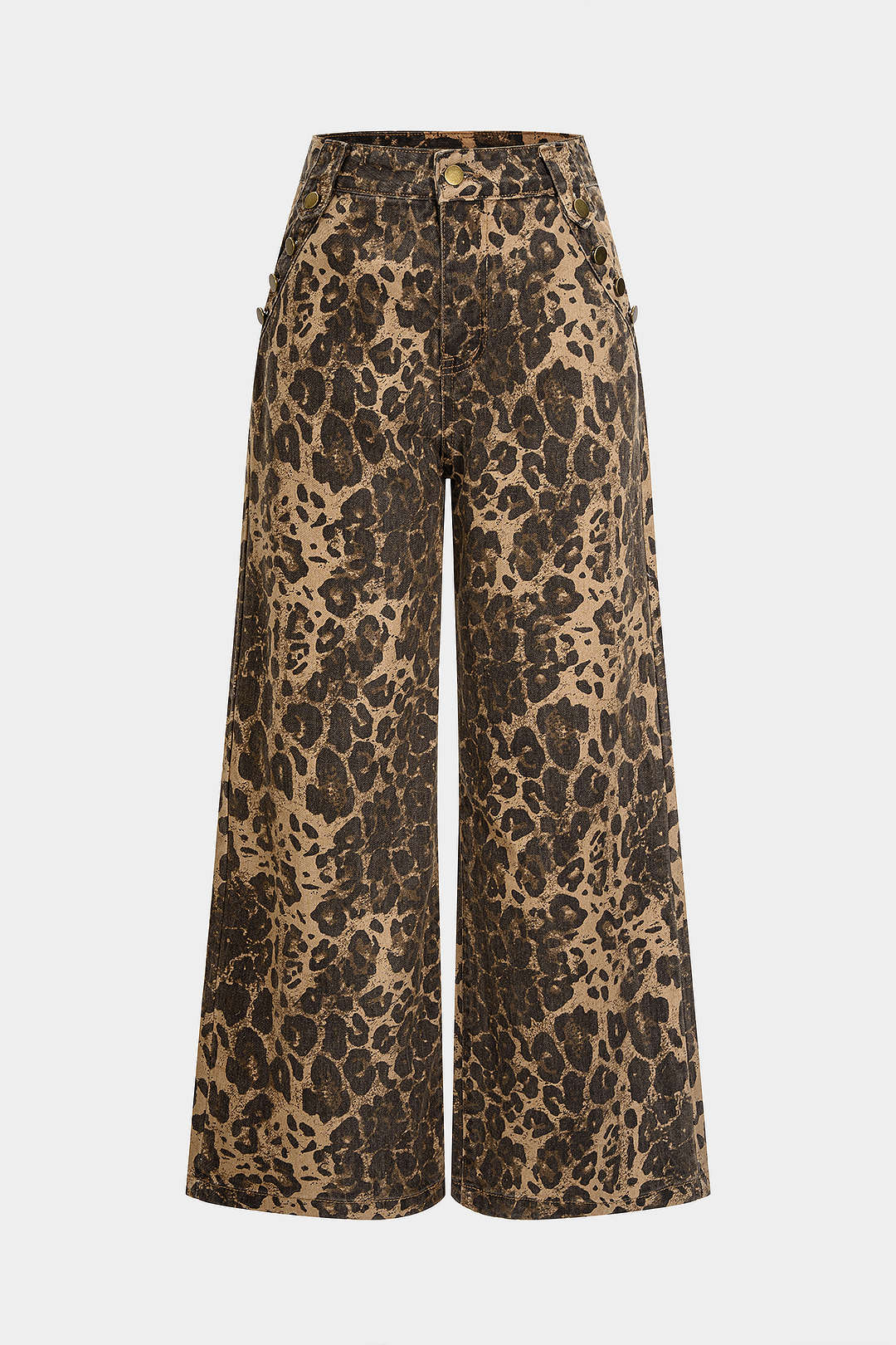 Leopardenmuster Jeans mit Reißverschluss und weitem Bein