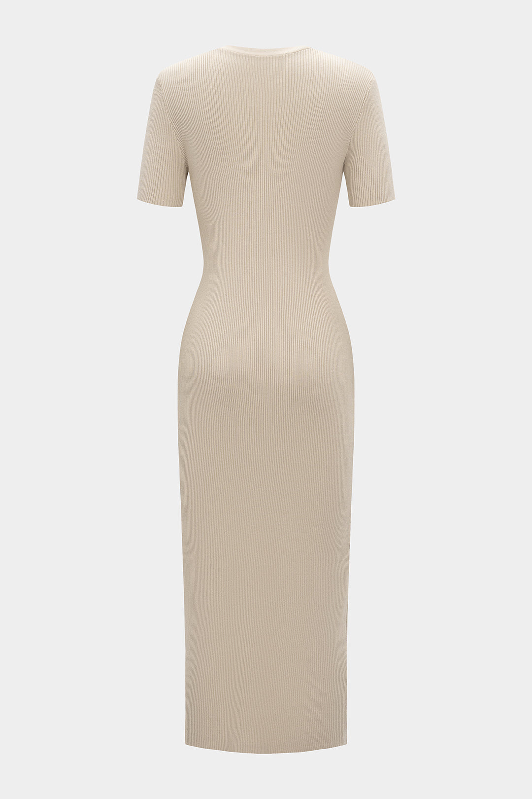 Knit Button V-Neck Short Sleeve Dress