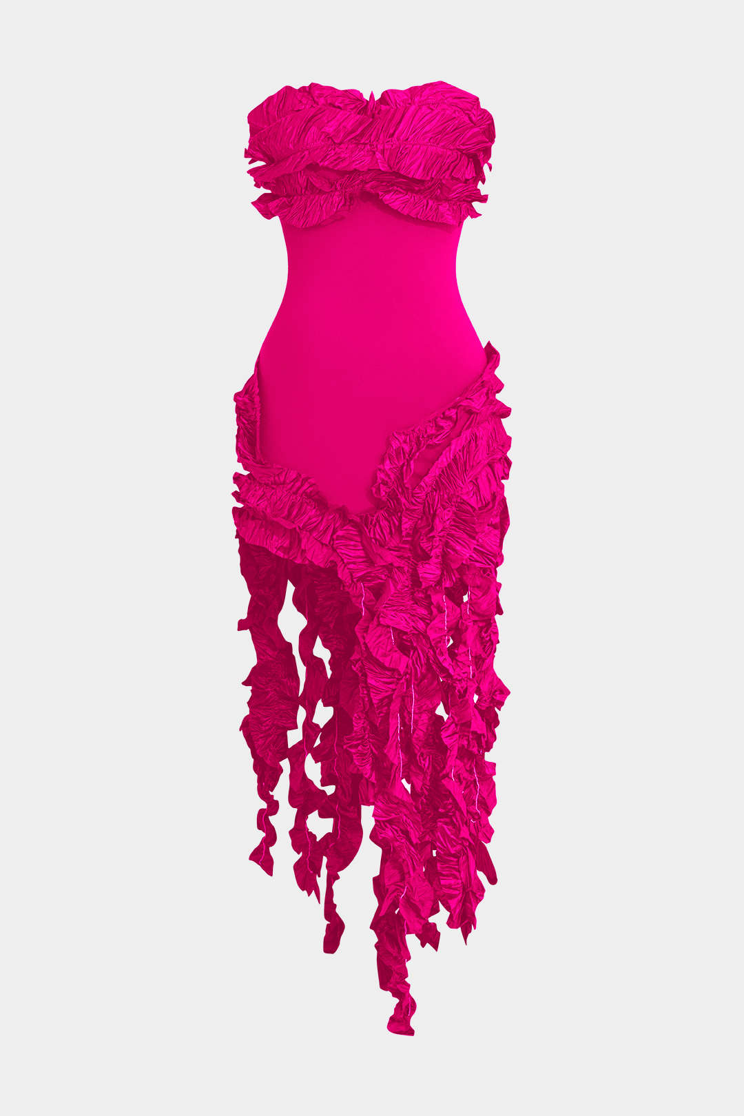 Robe midi bustier à volants et franges