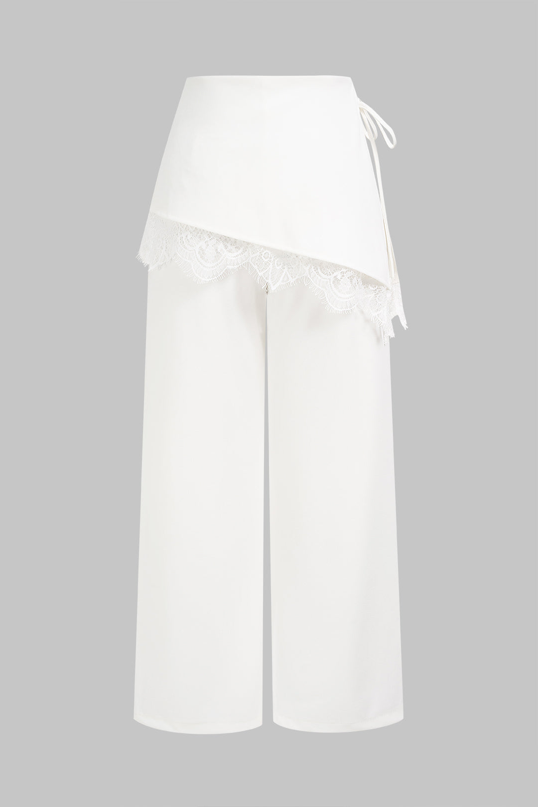 Spitzen-Patchwork-Hose mit weitem Bein und asymmetrischer Bindung