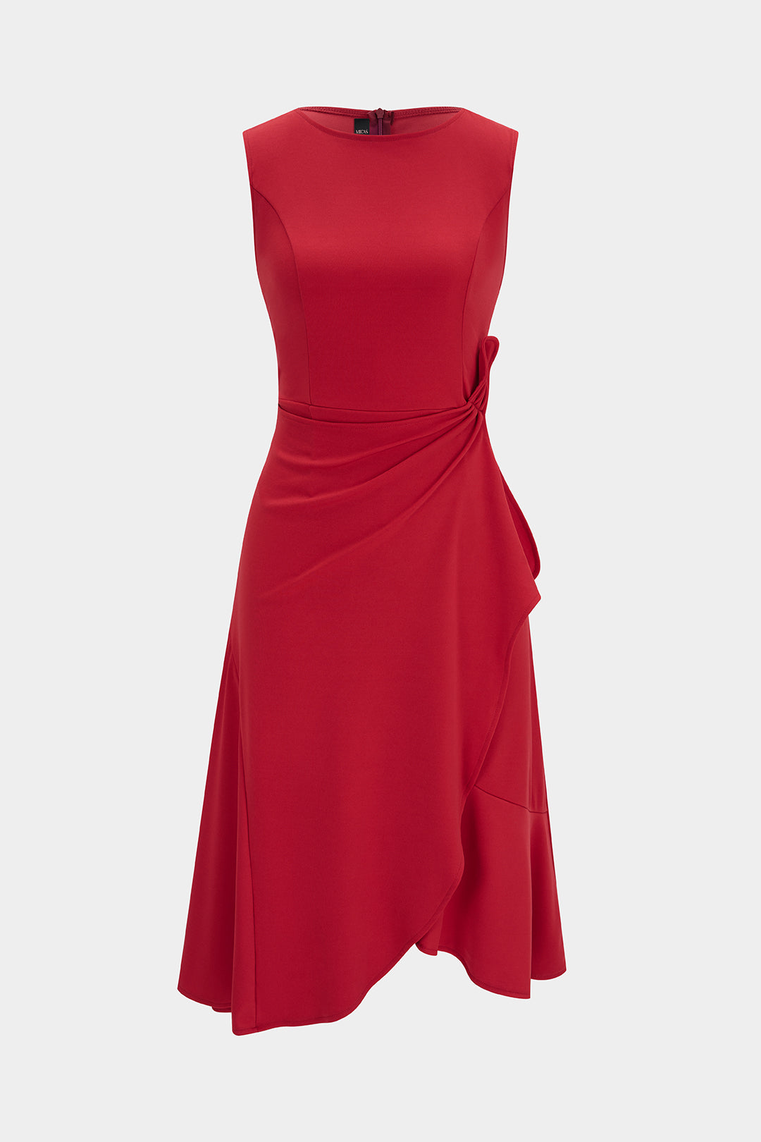 Ärmelloses Midikleid mit Rundhalsausschnitt und asymmetrischen Raffungen