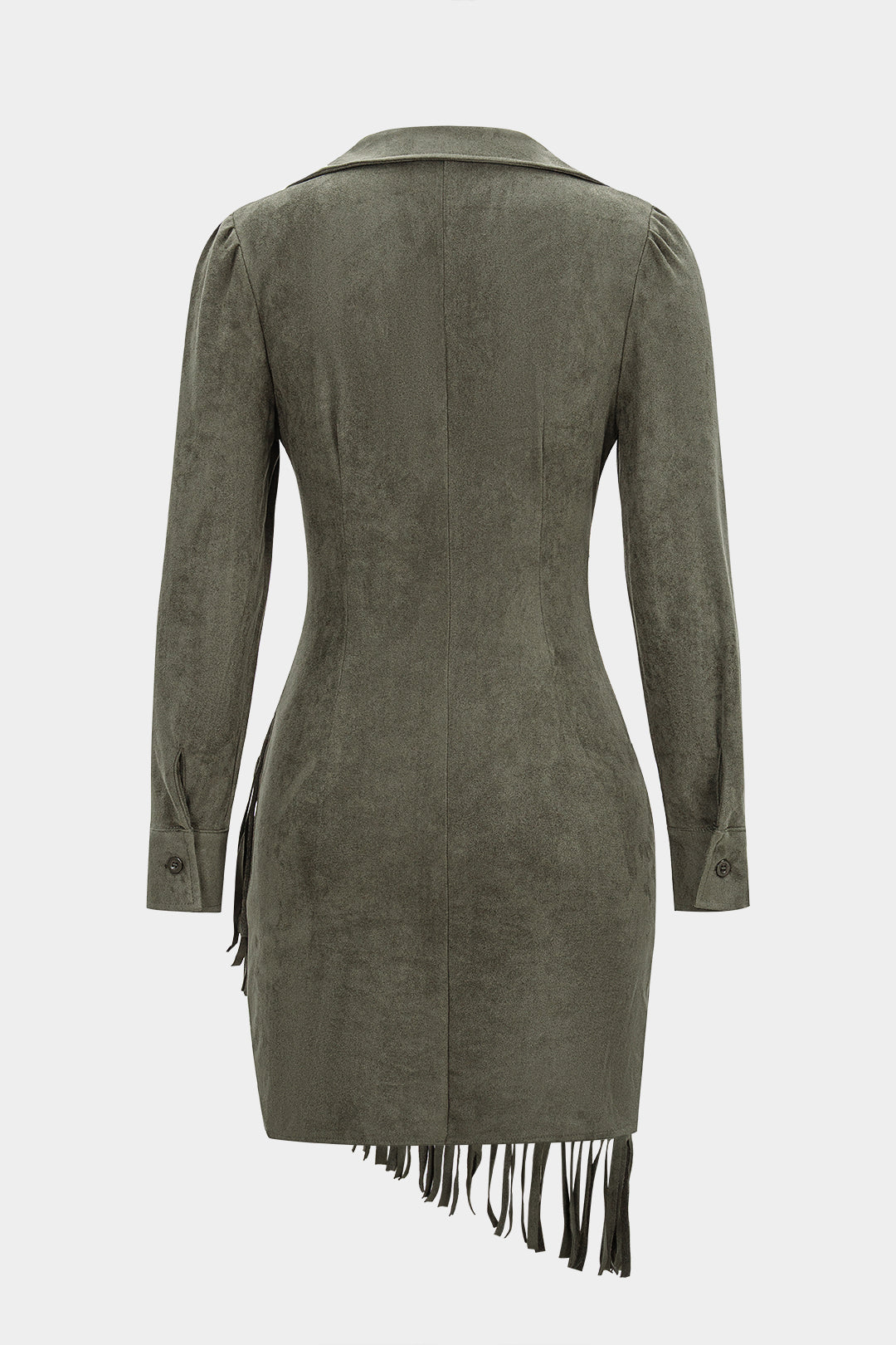 Suede Fringe Long Sleeve Mini Dress