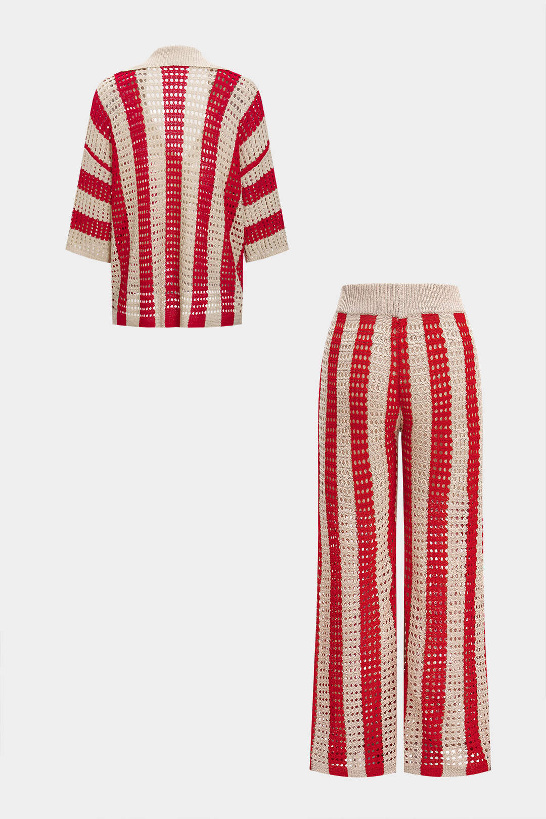 Knit Cut Out Contrast Short-Sleeve Top And Pants Set