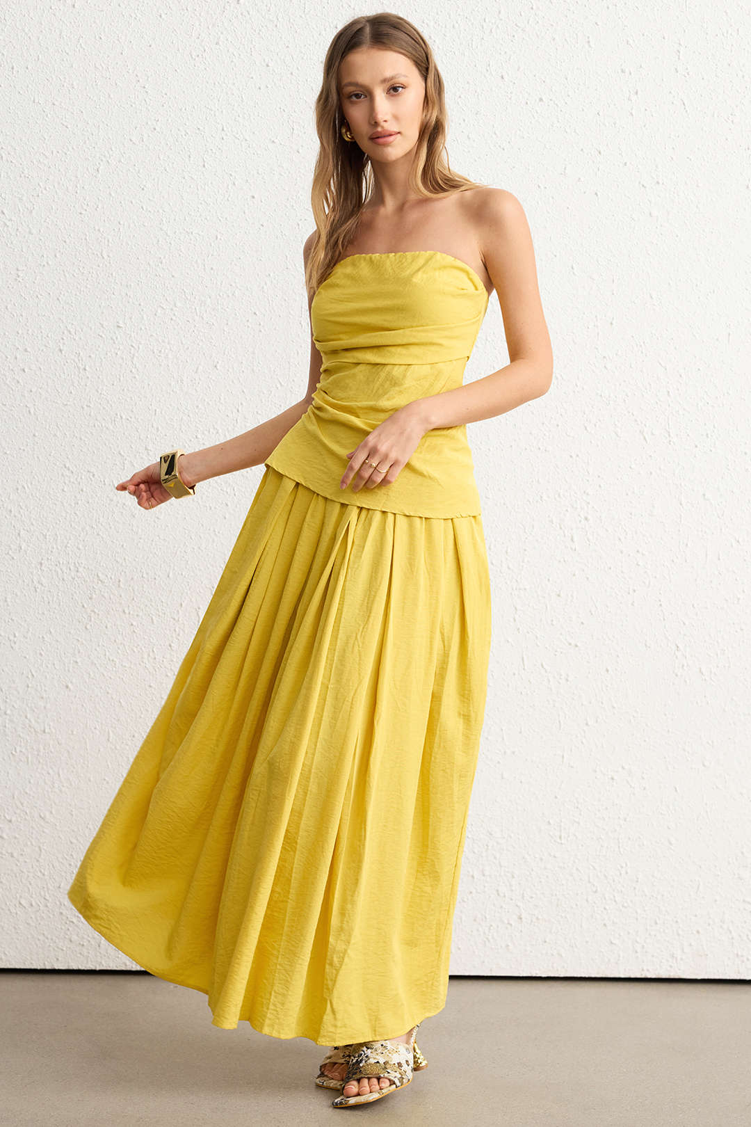 Ruched Smocked Tube Top And Skirt Set