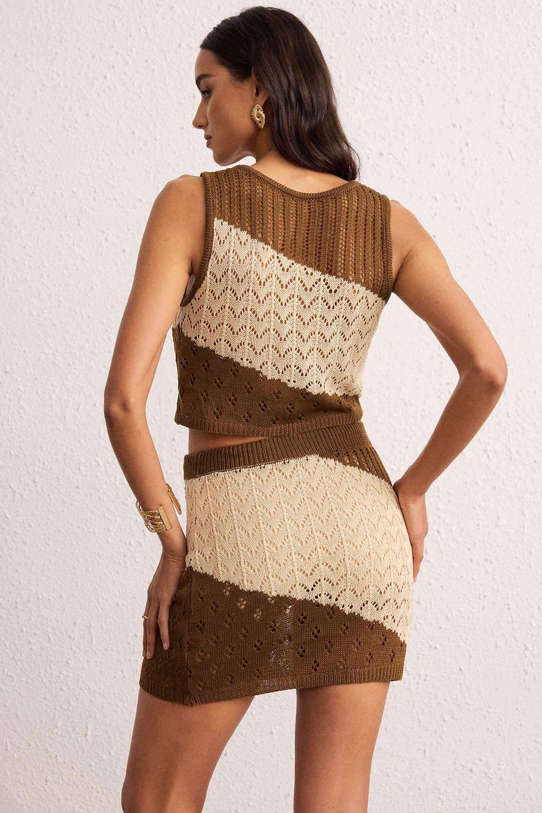 Knit Contrast Hollow Out Two-Piece Cover Up