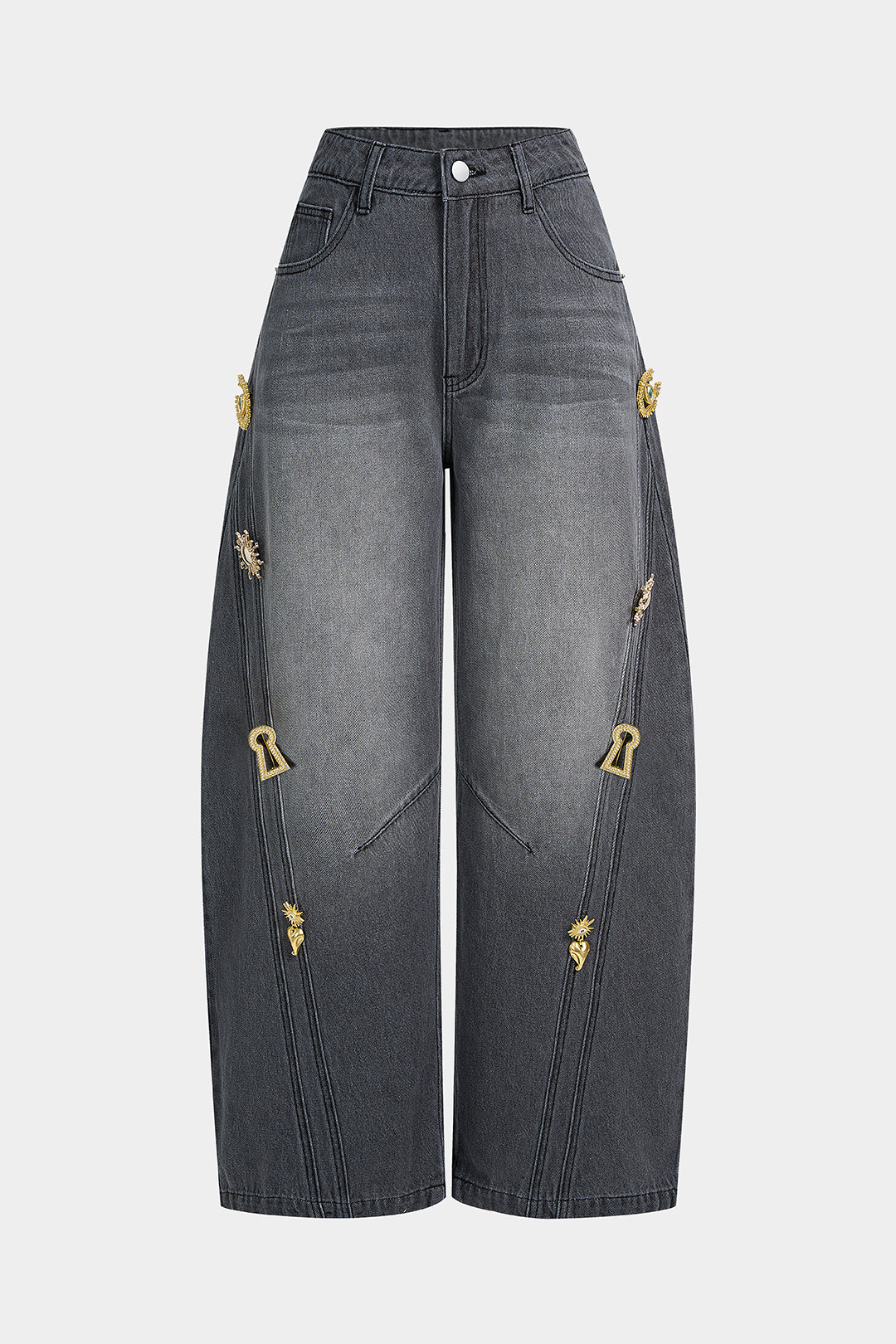 Denim Metallic Decor Wide Leg Jeans