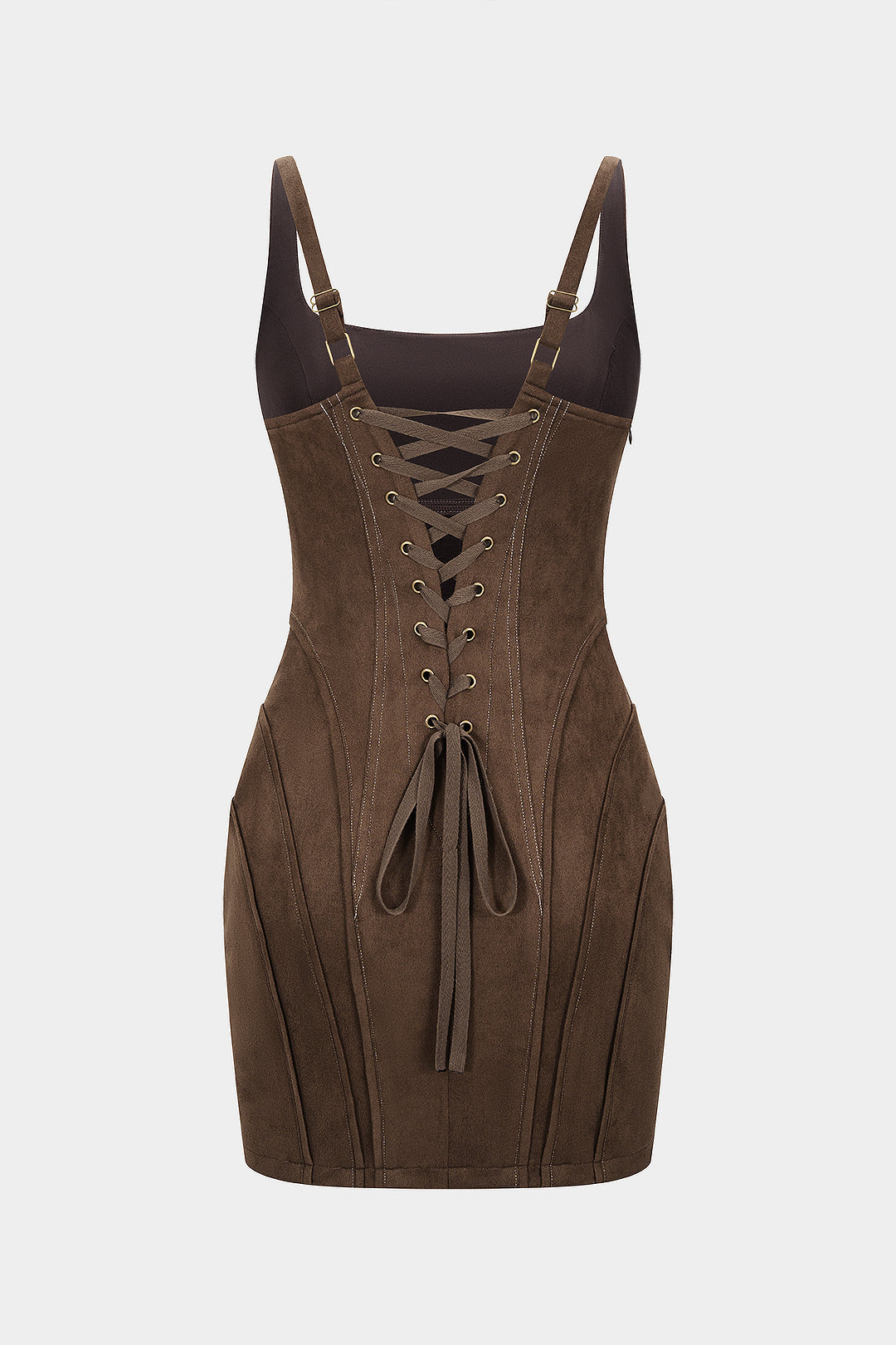 Mini-robe sans manches en suédine à encolure carrée et dos nu à nouer