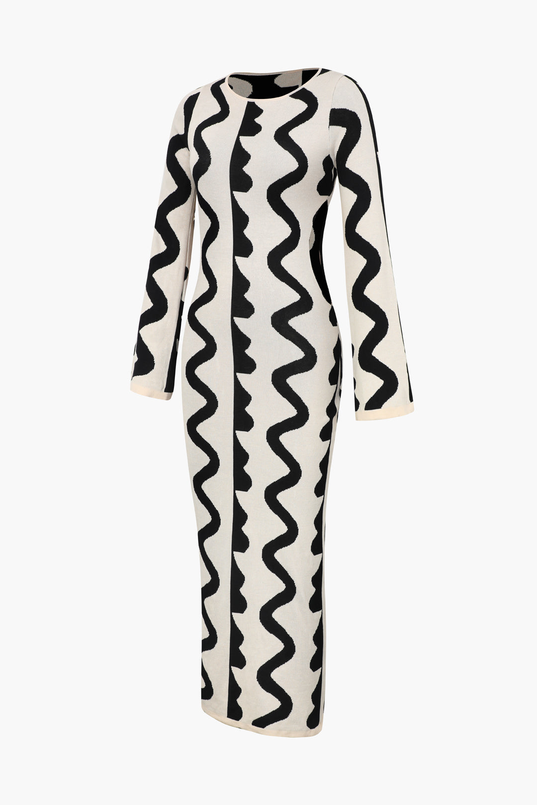 Robe en maille à manches longues à découpes latérales et motif ondulé
