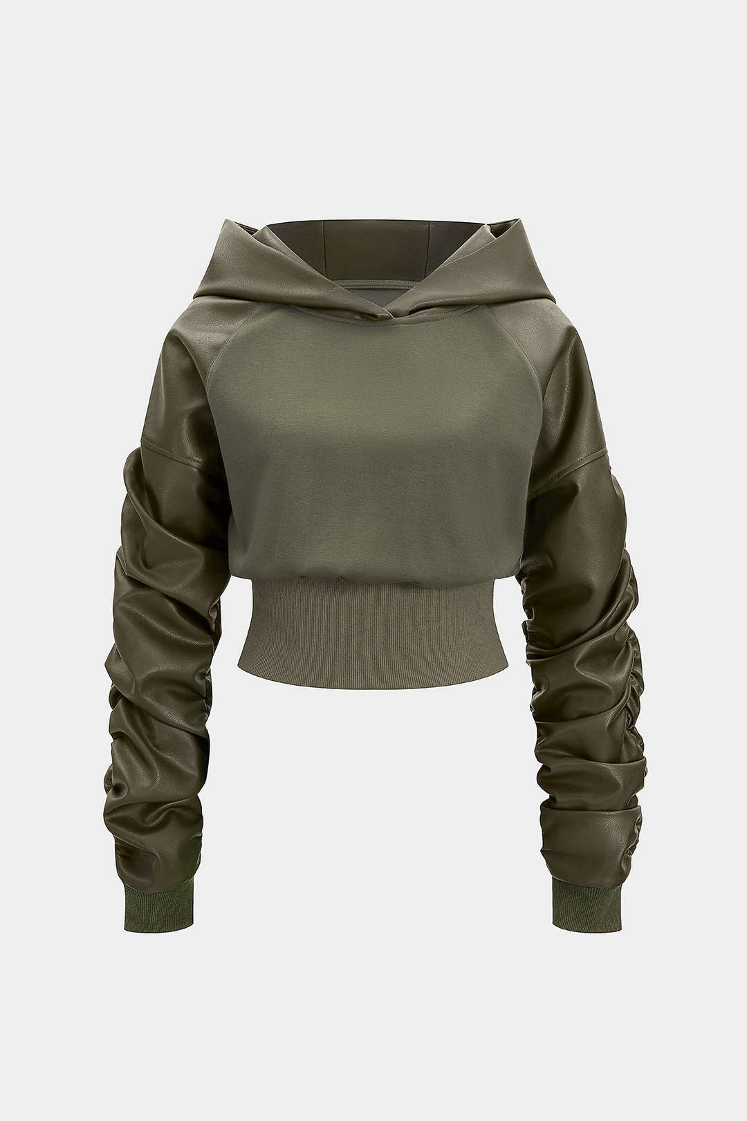 Faux Leather Patchwork Hoodie