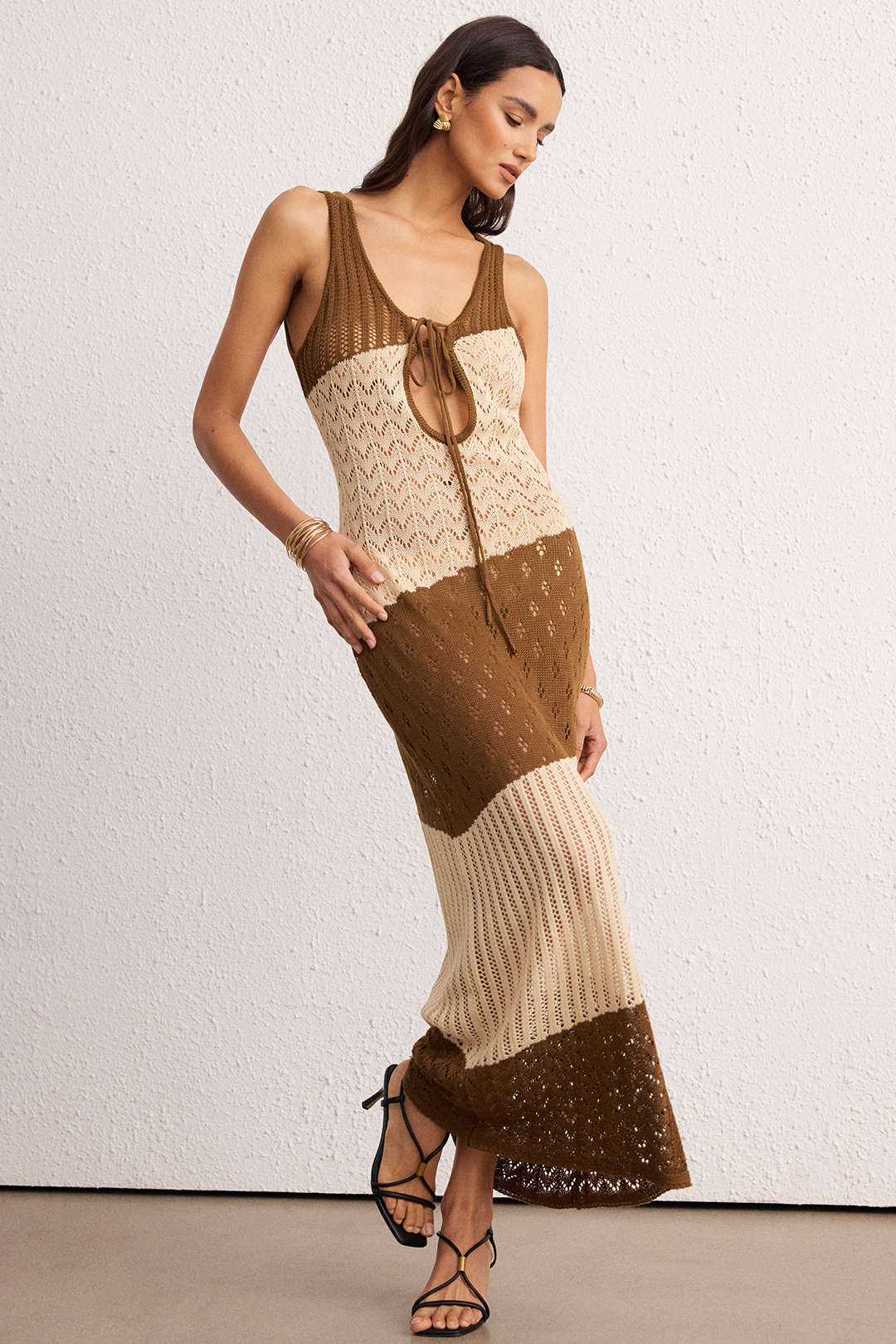 Knit Contrast Hollow Out Cover Up