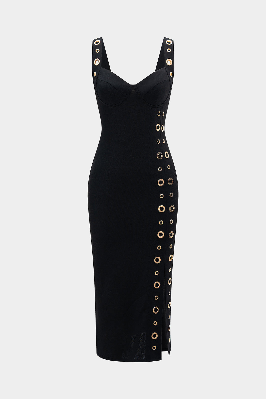 Robe midi sans manches avec fermeture éclair et œillets métalliques