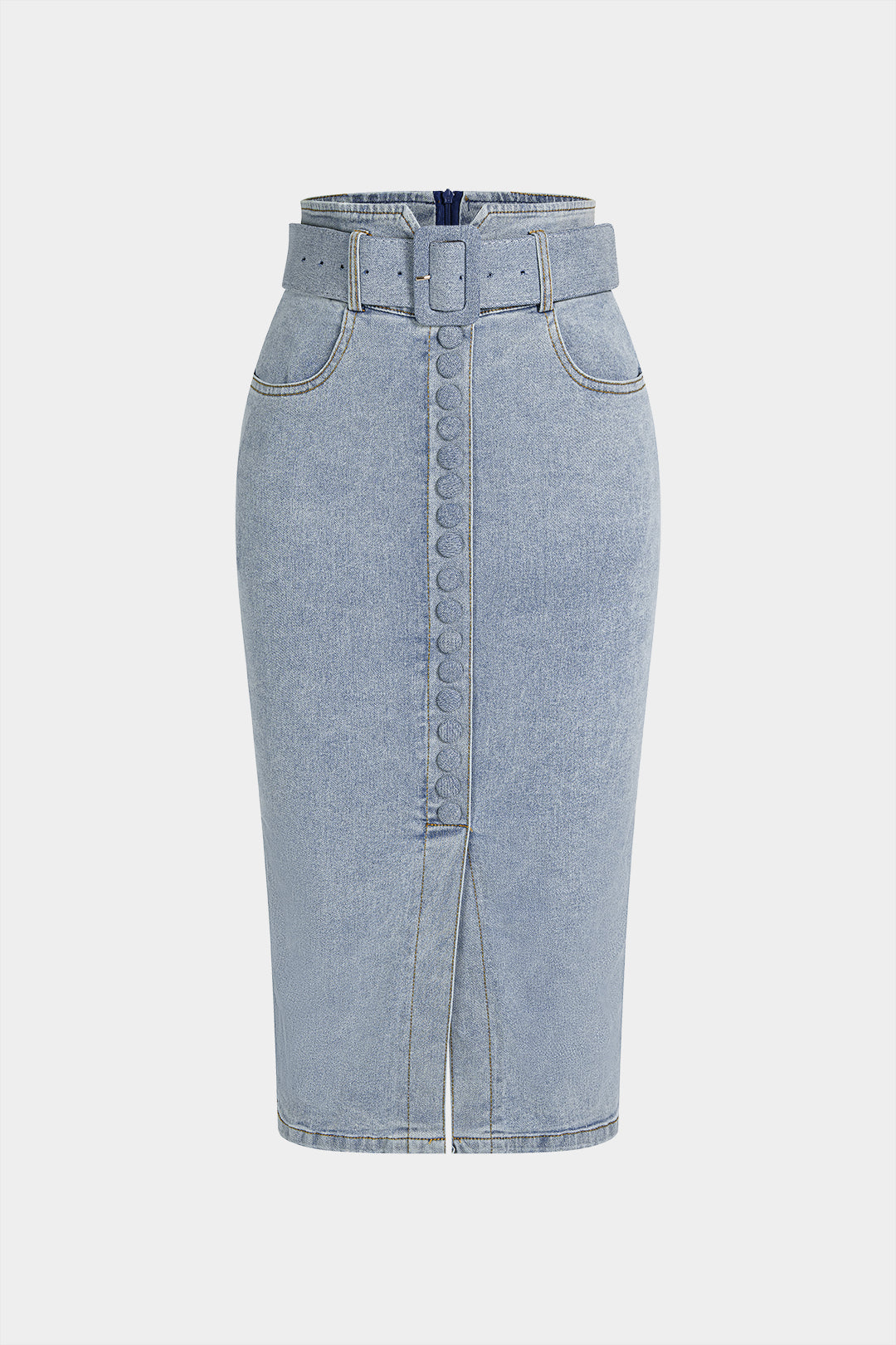 Jupe en jean boutonnée taille haute avec ceinture