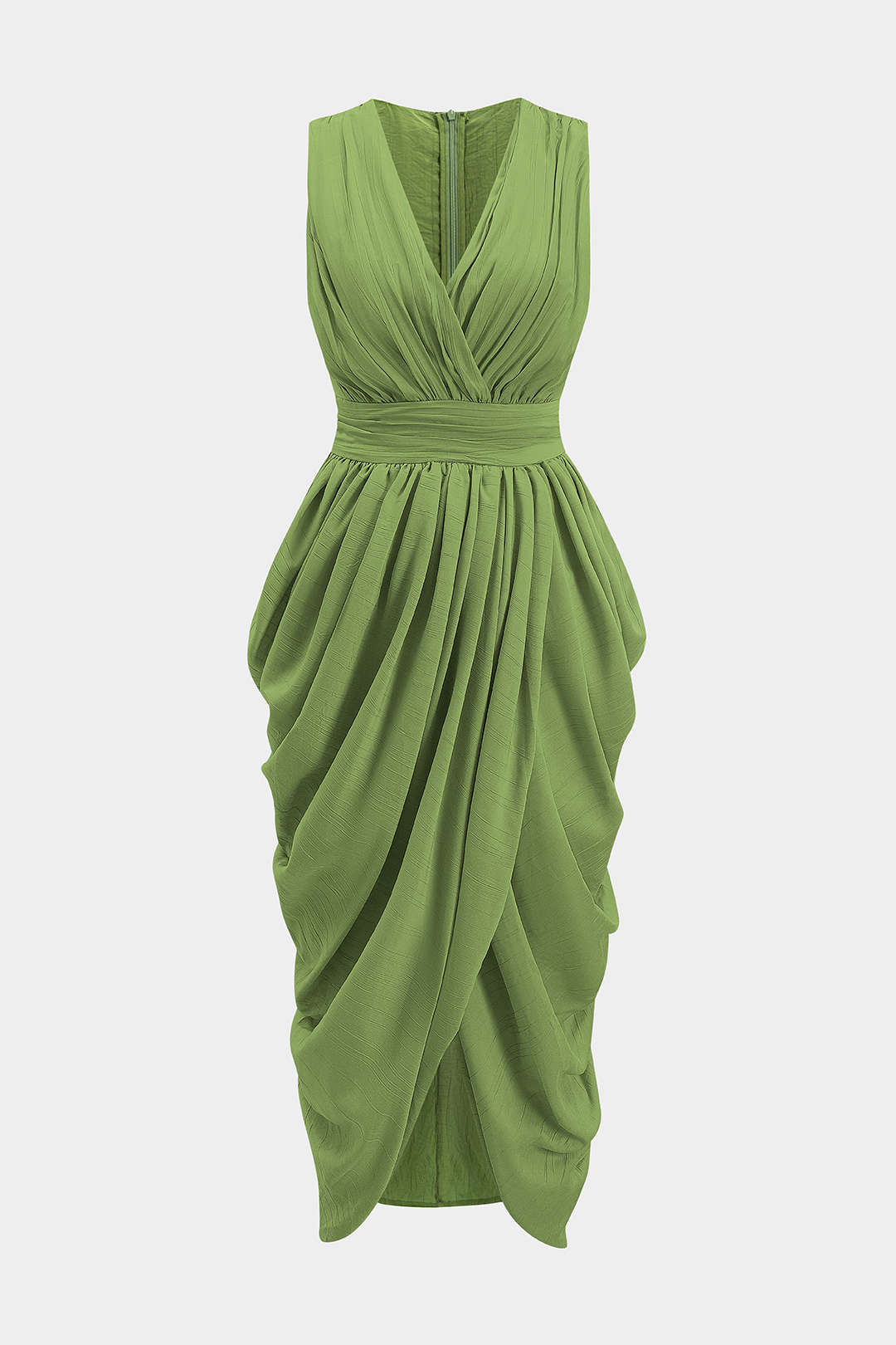 Robe longue froncée sans manches à col en V
