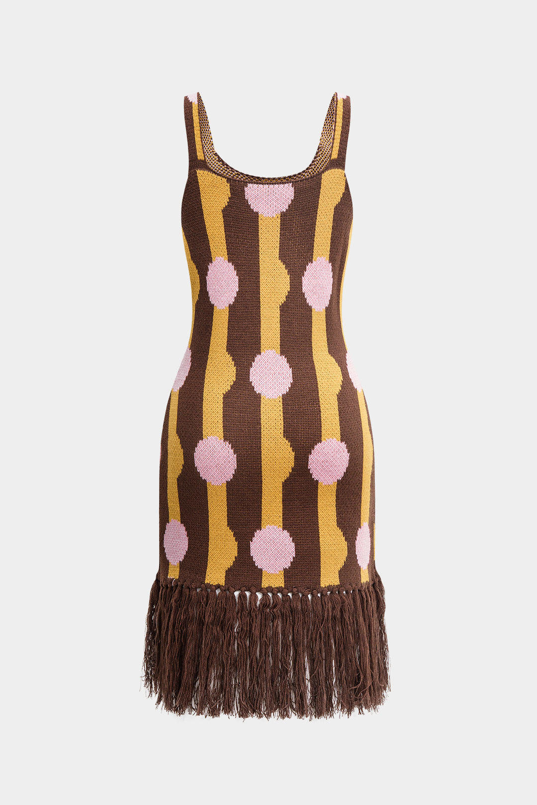 Ärmelloses Strickkleid mit Fransenbesatz