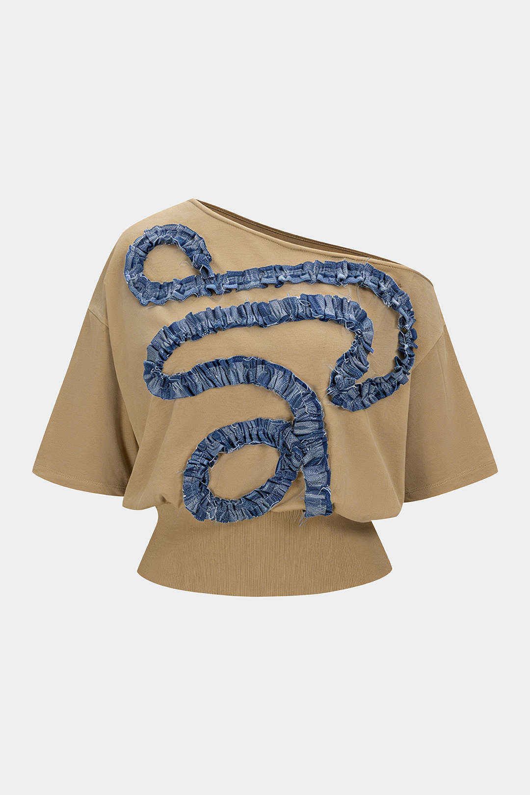 Asymmetrisches Patchwork-Kurzarm-T-Shirt