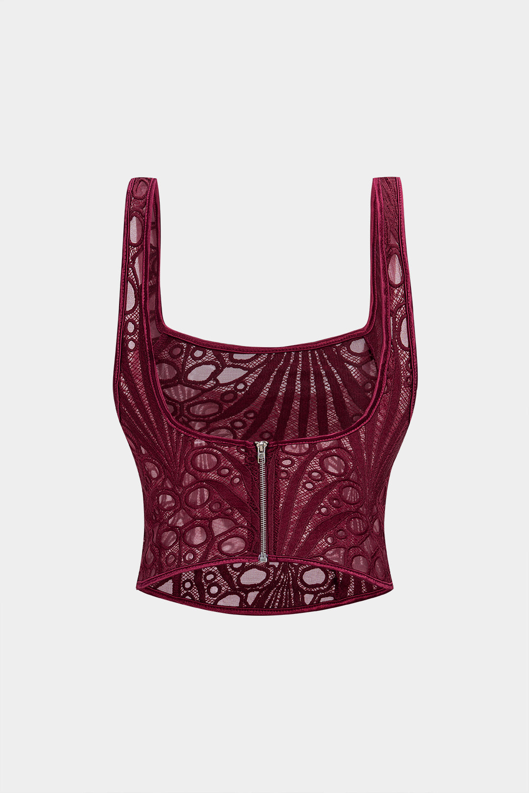 Cami-Top mit Stickerei, Reißverschluss und eckigem Ausschnitt