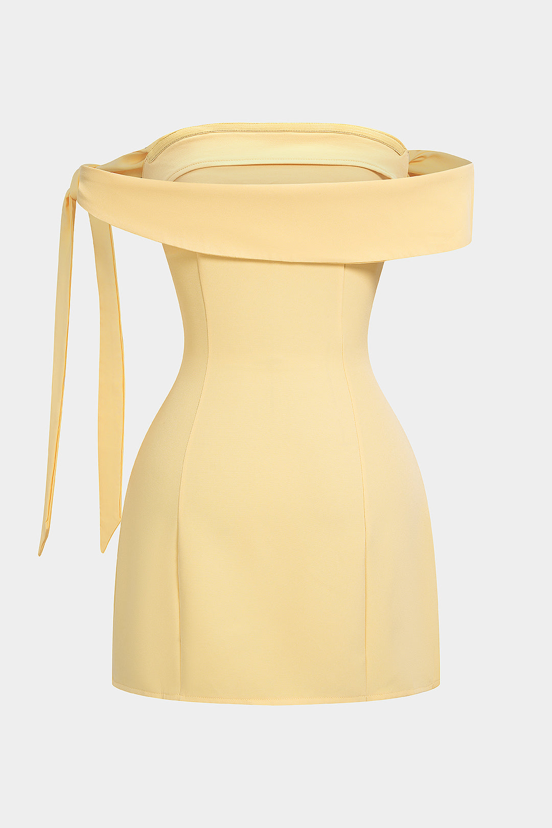 Einfarbiges, schulterfreies, ärmelloses Minikleid mit asymmetrischem Bindedetail