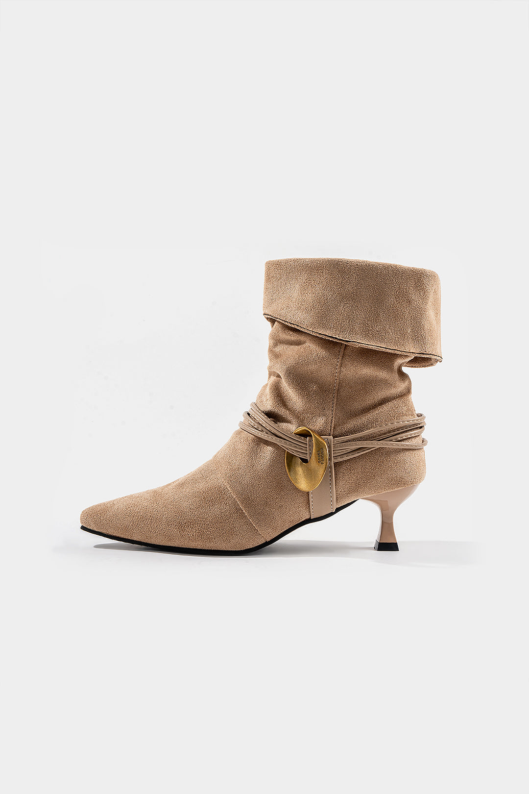 Suede Metallic Decor Pointed Ankle Boots