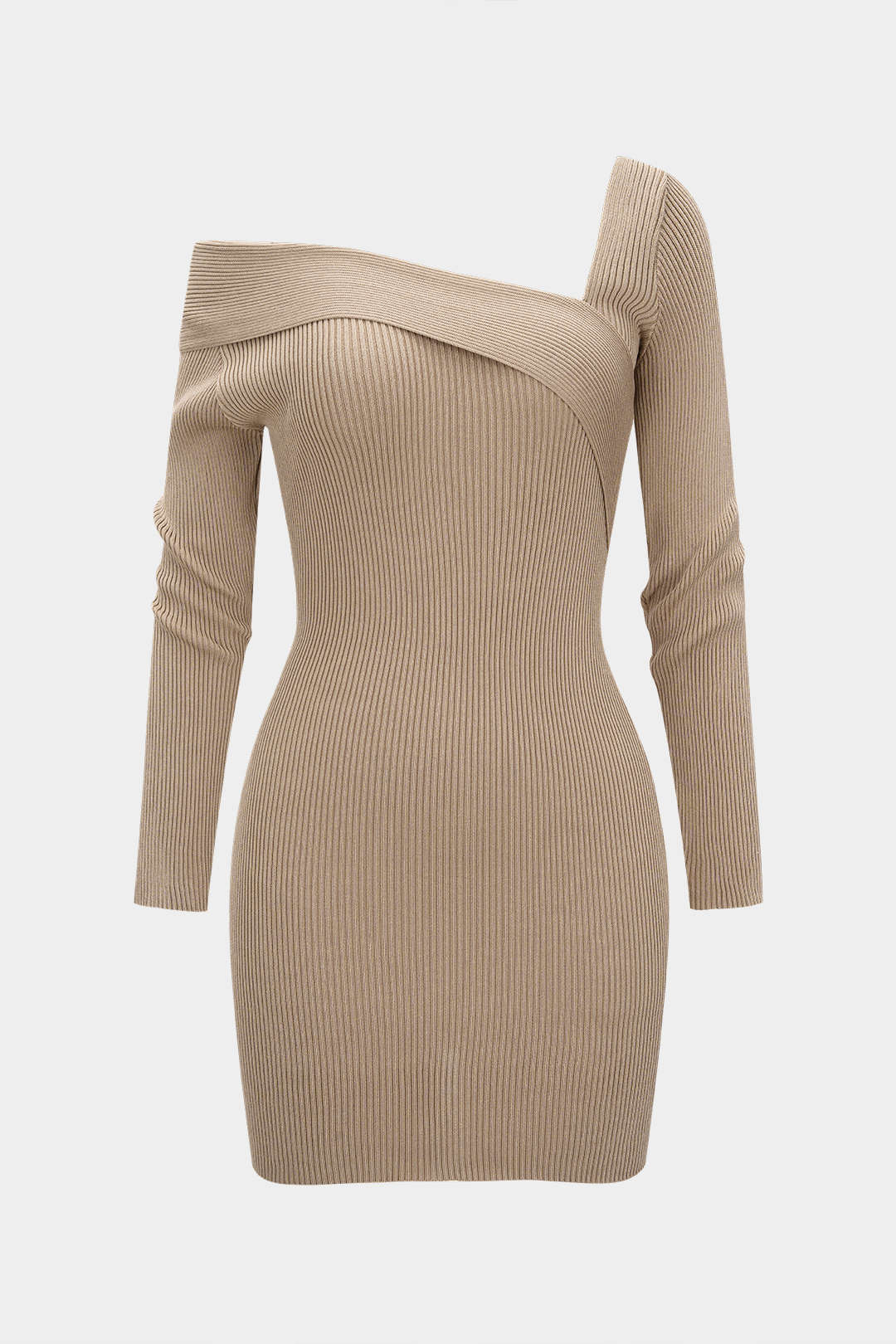 Knit Ribbed Asymmetrical Long Sleeve Mini Dress