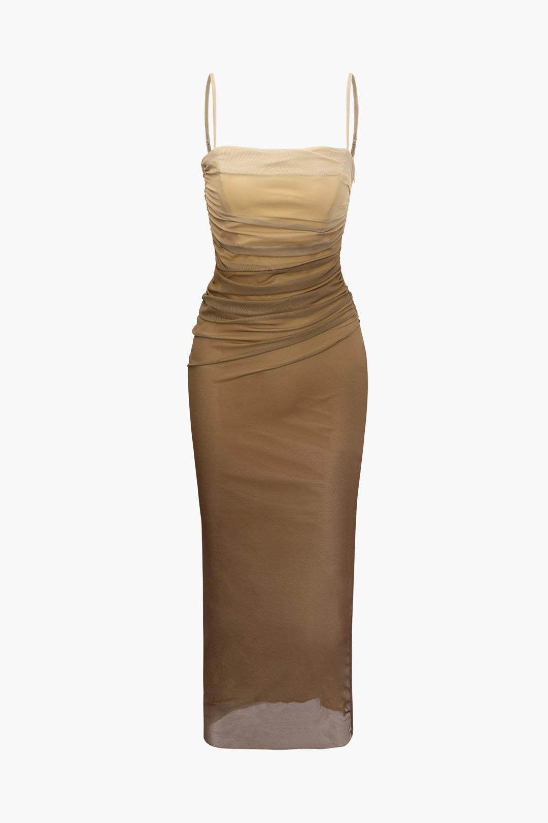 Robe longue camisole ruchée en maille