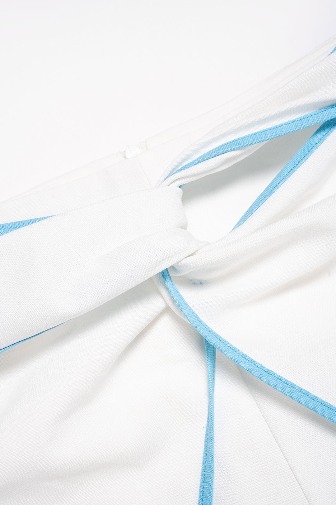 Contrast Binding Linen Ruched Twist Knot Wide Leg Pants