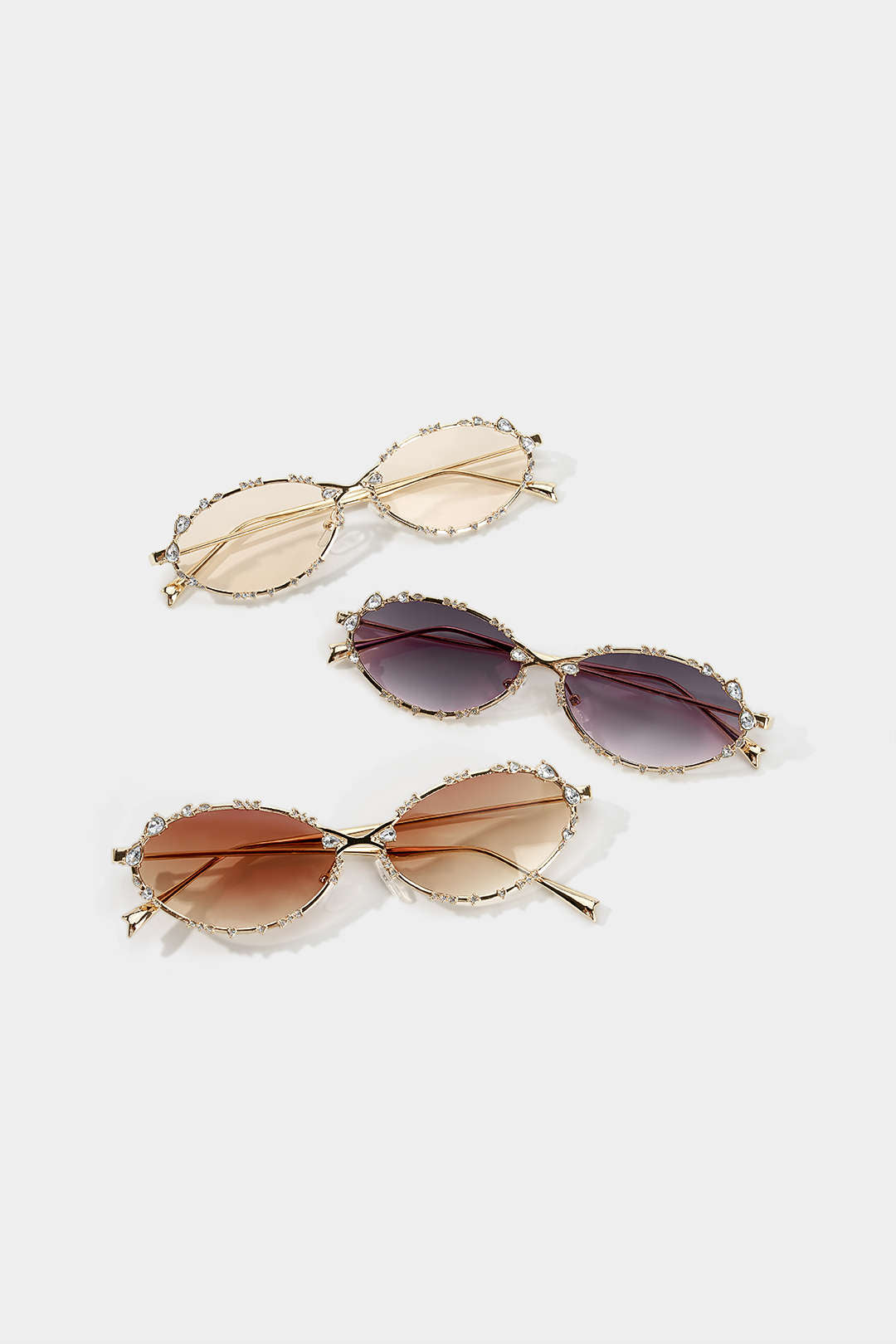 Metal Oval Rhinestone Sunglasses