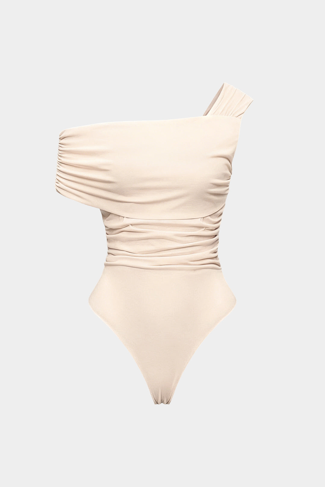 One Shoulder Asymmetrical Ruched Sleeveless Bodysuit
