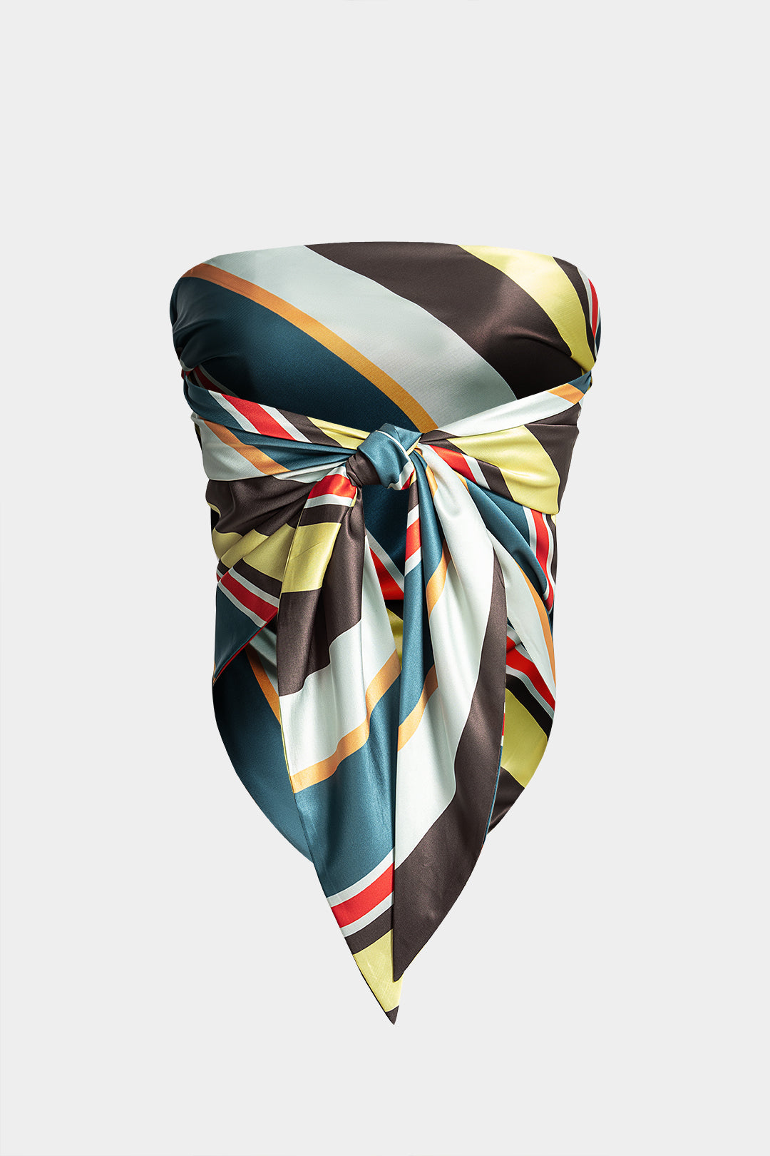 Stripes Print Satin Tie Back Tube Top