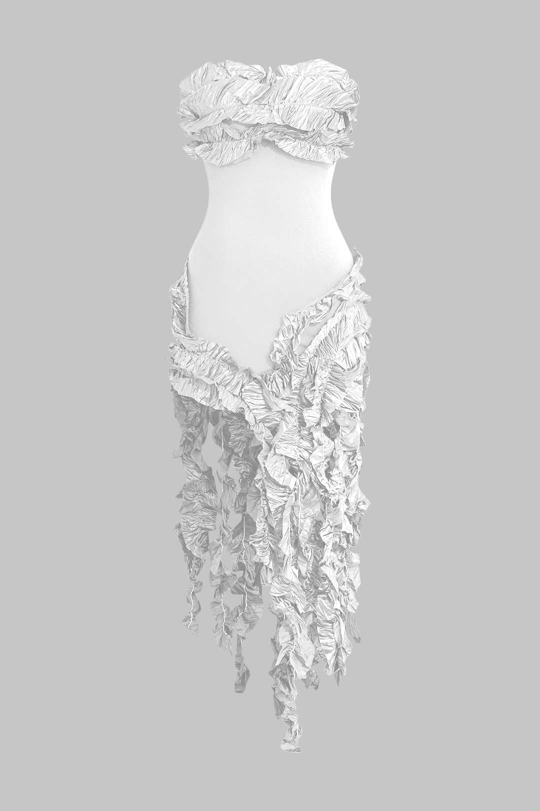 Robe midi bustier à volants et franges