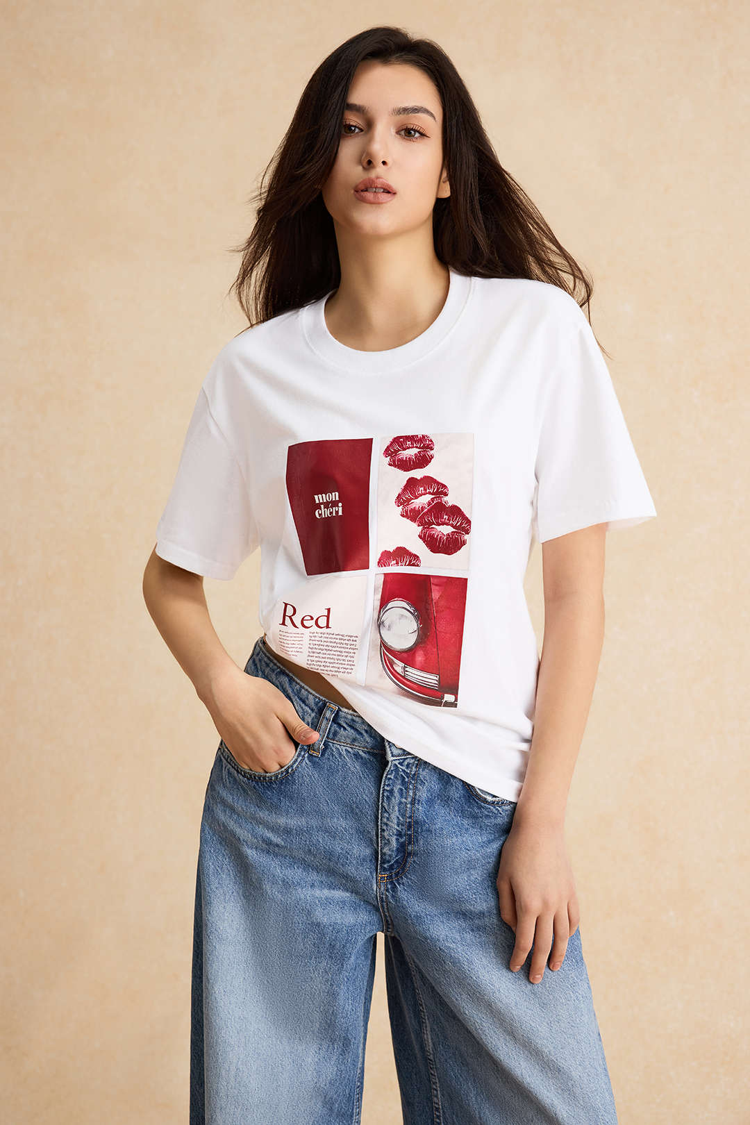 T-shirt à manches courtes et col rond avec imprimé lettre