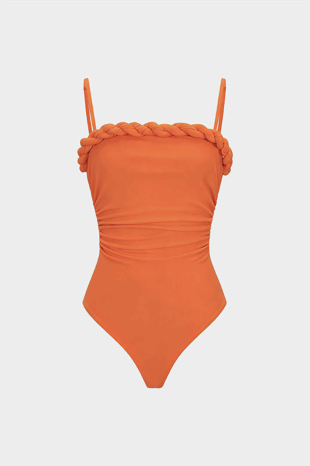 Einfarbiger ärmelloser Bodysuit mit gedrehtem Knoten und Raffungen
