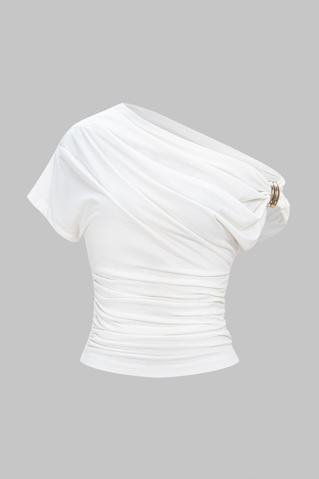 T-shirt métallisé asymétrique froncé à manches courtes