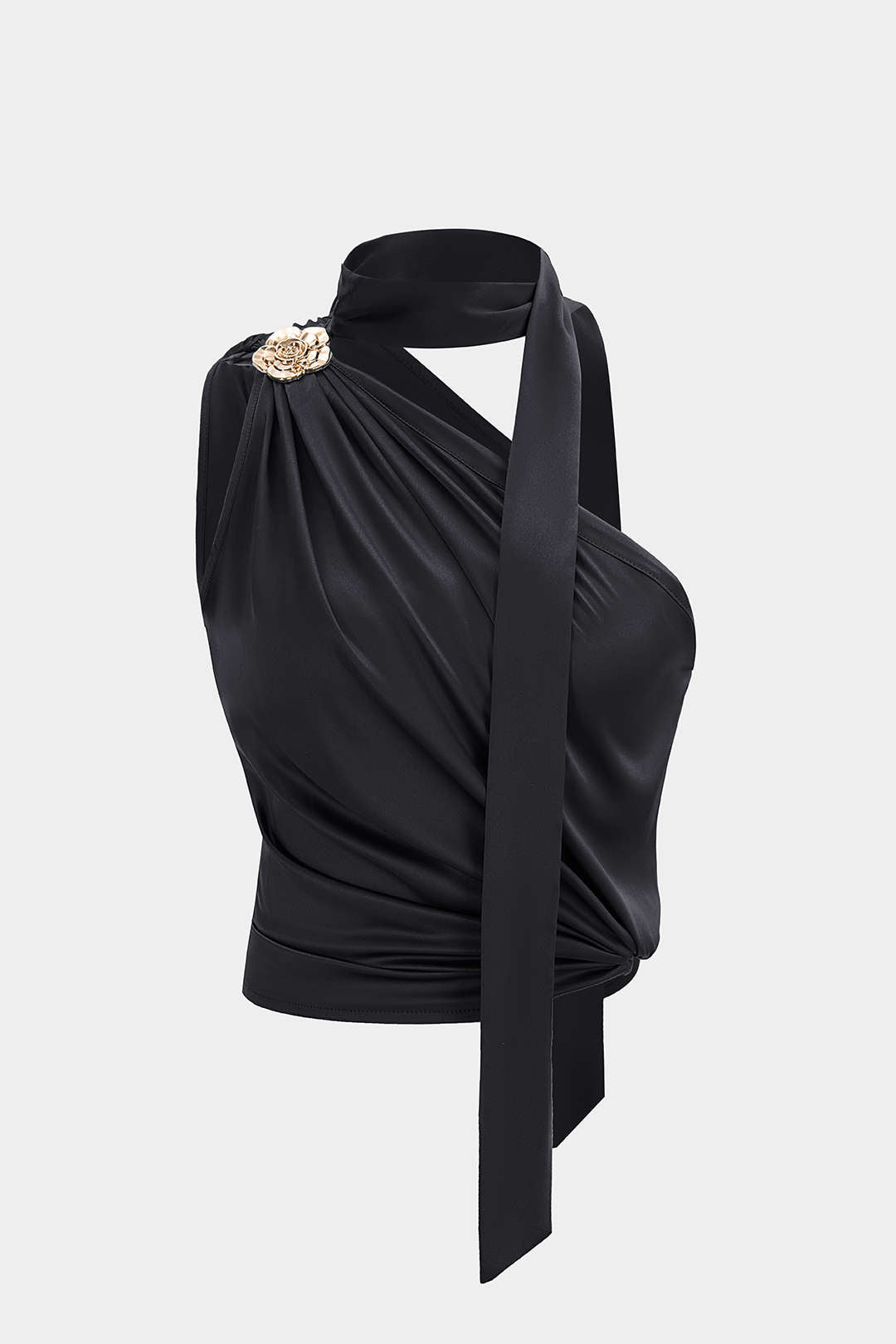 Metallic-Satin-Trägertop mit asymmetrischen Raffungen