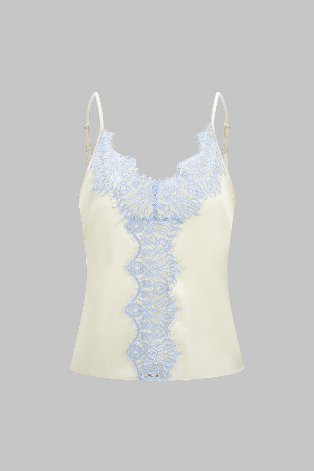 Satin Patchwork Lace Trim V-Neck Cami Top