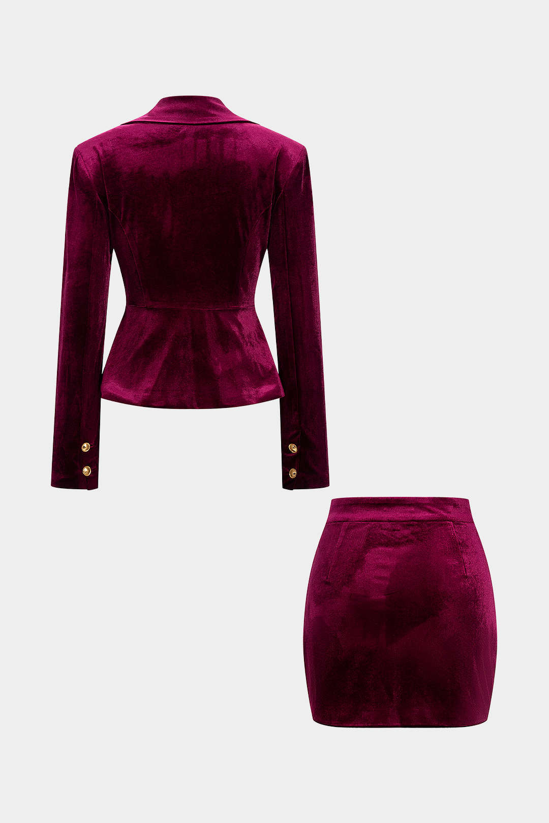 Metallic Button Zipper Shoulder Pads Long-Sleeve Top And Skirt Set