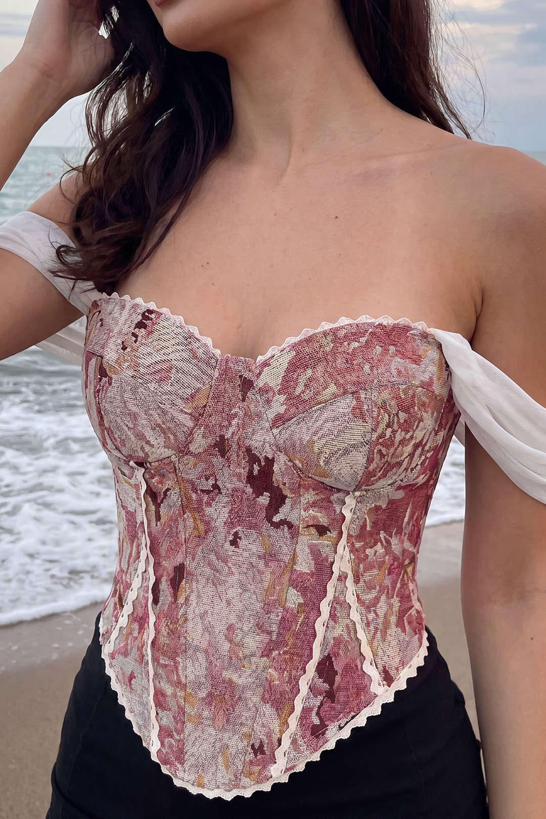 Trägertop mit Blumenmuster, Jacquard und Patchwork zum Binden
