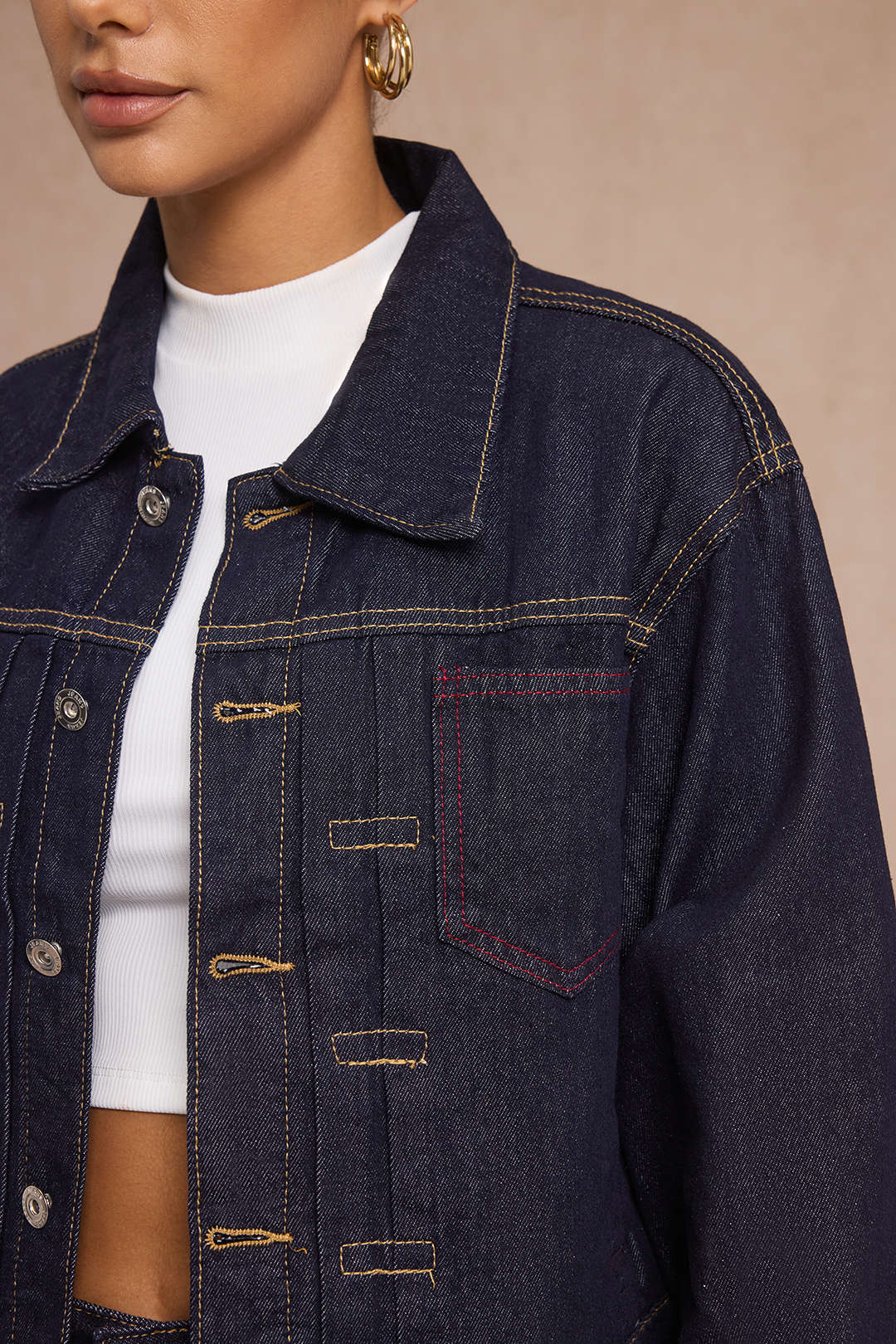 Denim Cropped Jacket And Barrel Jeans Set