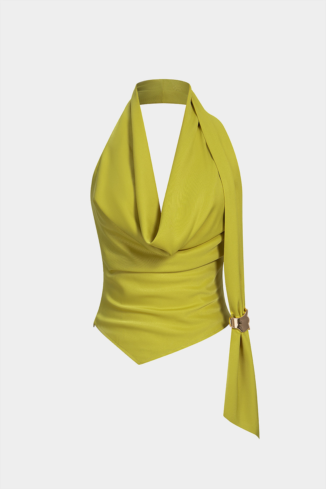 Halter Draped Cowl Neck Ruched Backless Asymmetrical Tank Top